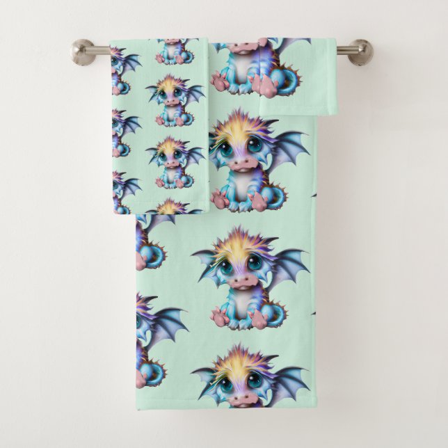 Cute and Adorable Kawaii Baby Dragon Bath Towel Set (Insitu)