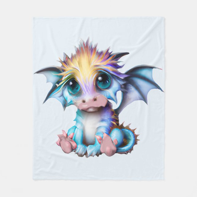 Cute and Adorable Kawaii Baby Dragon Fleece Blanket (Front)