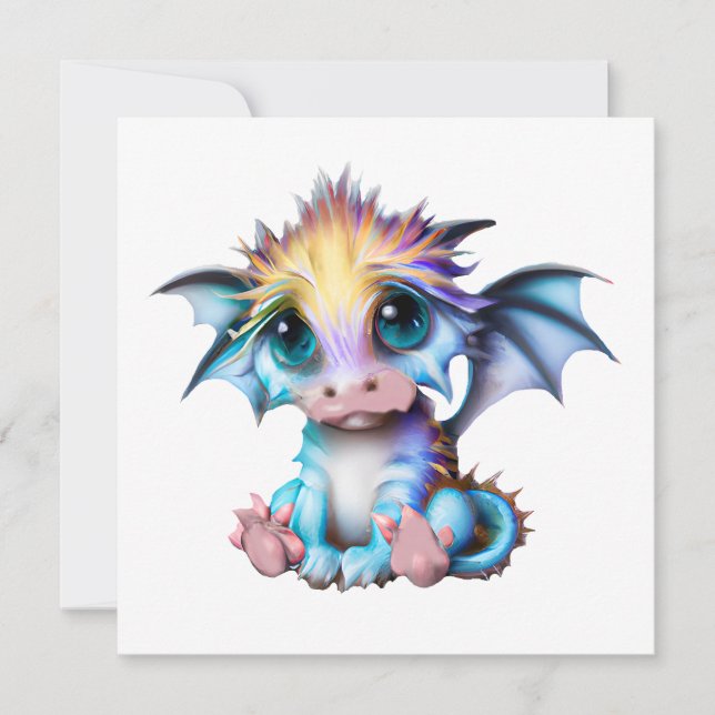 Cute and Adorable Kawaii Baby Dragon Holiday Card (Front)