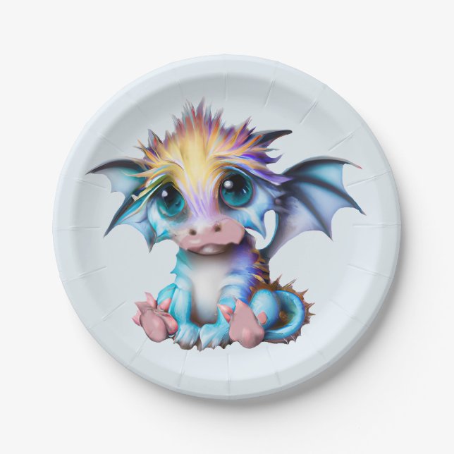Cute and Adorable Kawaii Baby Dragon Paper Plate (Front)