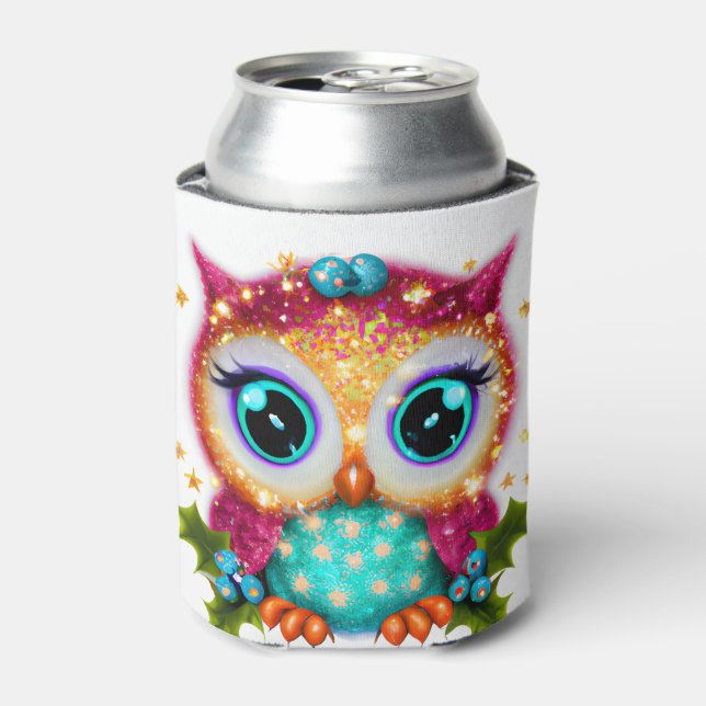 Cute and Adorable Kawaii Baby Owl   Can Cooler (Can Front)