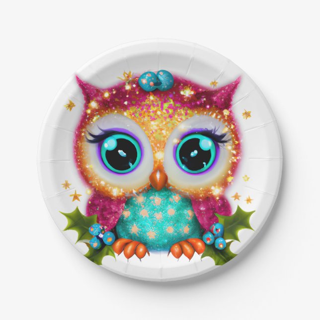 Cute and Adorable Kawaii Baby Owl   Paper Plate (Front)