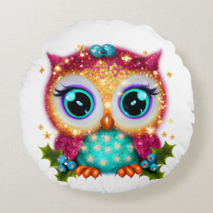 Cute and Adorable Kawaii Baby Owl Round Cushion