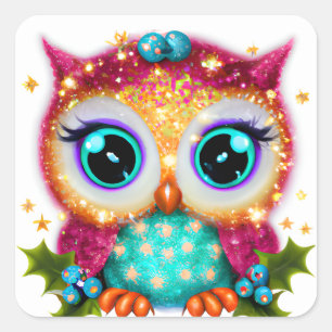 Cute and Adorable Kawaii Baby Owl Square Sticker