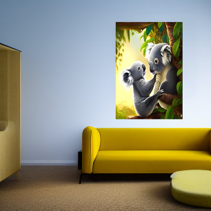 Cute and adorable Koala and child AI Art Poster