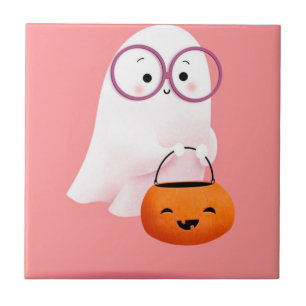 Cute and adorable Little GHOST for halloween Tile
