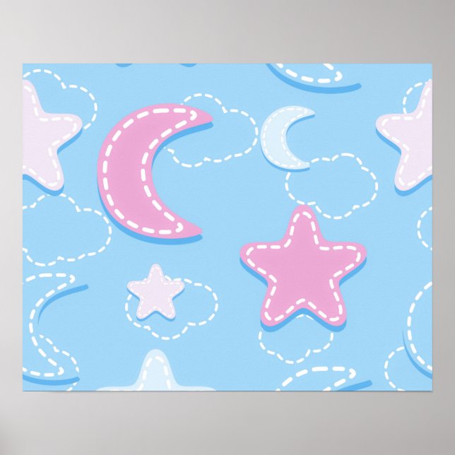 Cute and Adorable Pastel Moon Stars Clouds | Poster (Front)