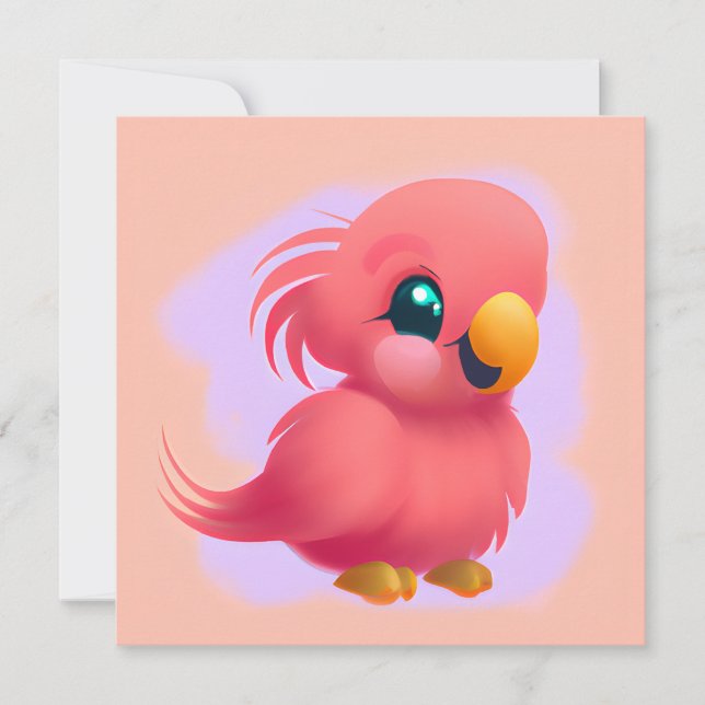 Cute and Adorable Pink Baby Parrot  Holiday Card (Front)