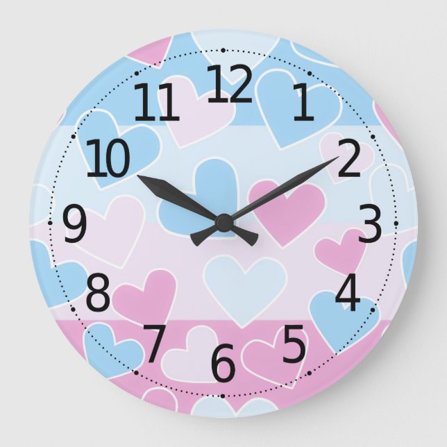 Cute and Adorable Valentine's Day Pastel Hearts | Large Clock (Front)