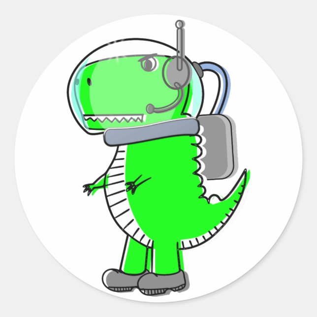 Cute and Angry Astronaut T-Rex Dinosaur Classic Round Sticker (Front)