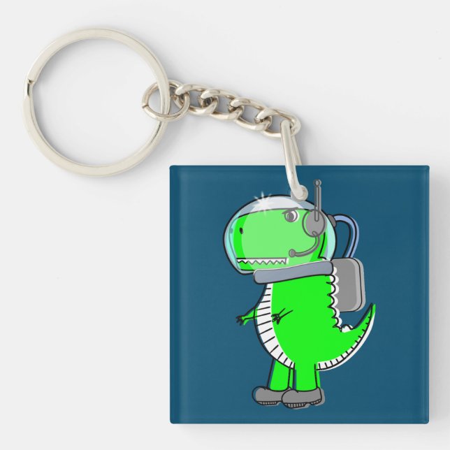 Cute and Angry Astronaut T-Rex Dinosaur Key Ring (Front)