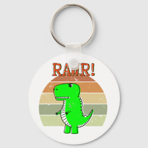 Cute And Angry Cartoon T-Rex Dinosaur Sunset Key Ring
