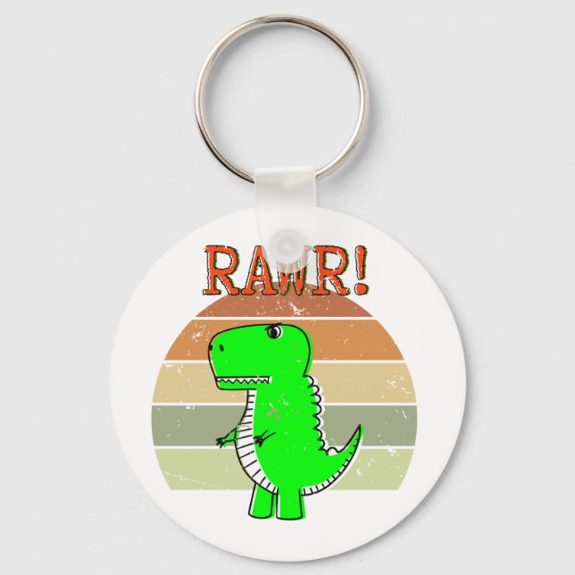 Cute And Angry Cartoon T-Rex Dinosaur Sunset Key Ring (Front)