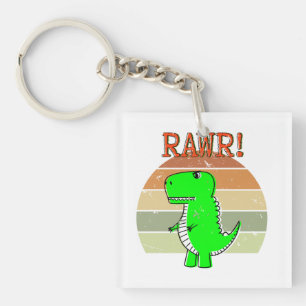 Cute And Angry Cartoon T-Rex Dinosaur Sunset Key Ring