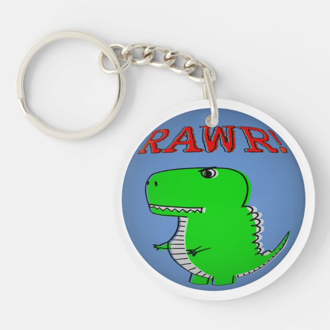 Cute and Angry Cartoon T-Rex RAWR Key Ring (Front)