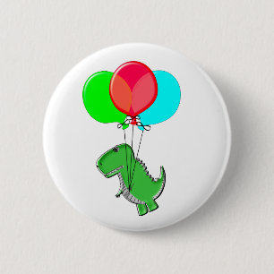 Cute And Angry Dino Flying With Party Balloons 6 Cm Round Badge