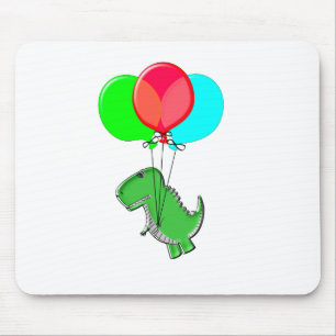 Cute And Angry Dino Flying With Party Balloons Mouse Mat