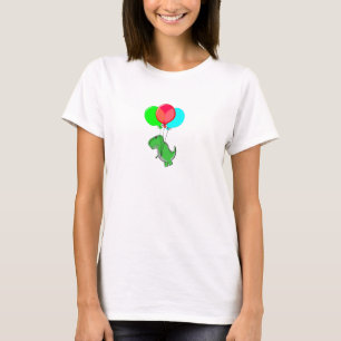 Cute And Angry Dino Flying With Party Balloons T-Shirt
