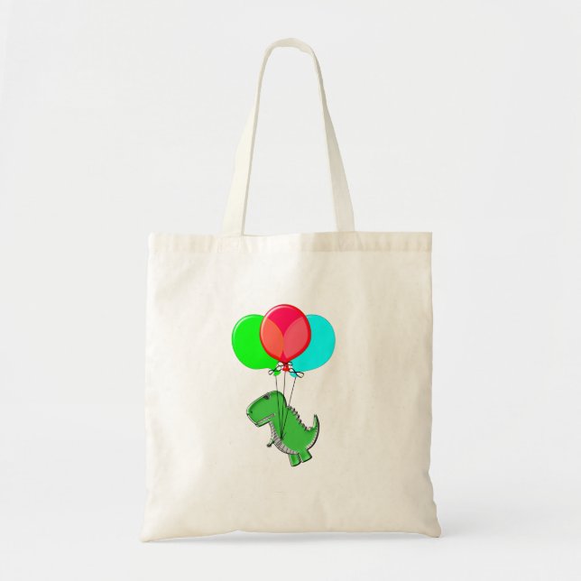 Cute And Angry Dino Flying With Party Balloons Tote Bag (Front)