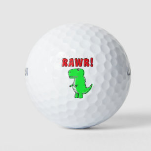 Cute And Angry Green Cartoon T-Rex Dinosaur Golf Balls