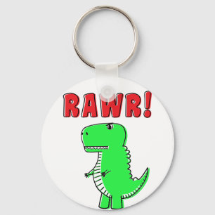 Cute And Angry Green Cartoon T-Rex Dinosaur Key Ring