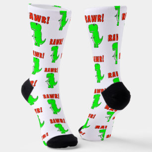 Cute And Angry Green Cartoon T-Rex Dinosaur Socks