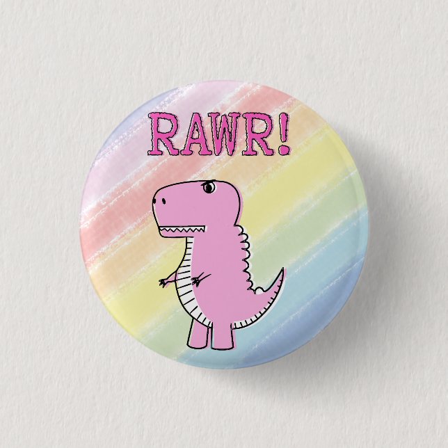 Cute And Angry Pink Cartoon T-Rex Dinosaur 3 Cm Round Badge (Front)