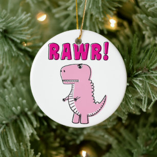 Cute And Angry Pink Cartoon T-Rex Dinosaur Ceramic Tree Decoration