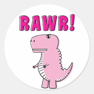 Cute And Angry Pink Cartoon T-Rex Dinosaur Classic Round Sticker