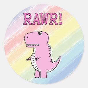 Cute And Angry Pink Cartoon T-Rex Dinosaur Classic Round Sticker
