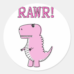 Cute And Angry Pink Cartoon T-Rex Dinosaur Classic Round Sticker