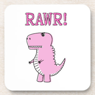 Cute And Angry Pink Cartoon T-Rex Dinosaur Coaster