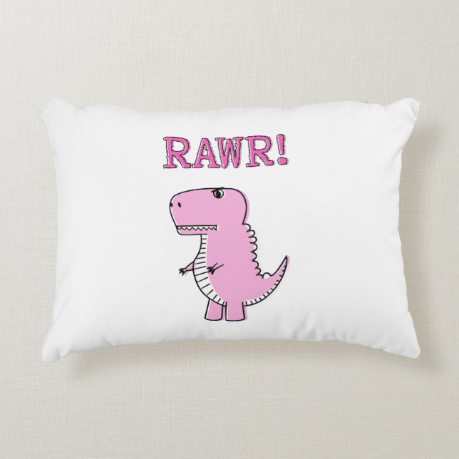 Cute And Angry Pink Cartoon T-Rex Dinosaur Decorative Cushion (Front)