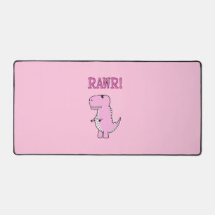 Cute And Angry Pink Cartoon T-Rex Dinosaur Desk Mat