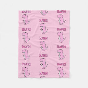 Cute And Angry Pink Cartoon T-Rex Dinosaur Fleece Blanket