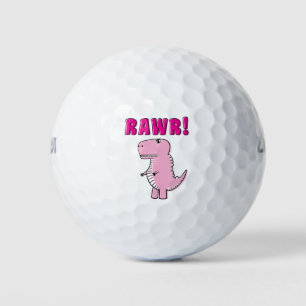 Cute And Angry Pink Cartoon T-Rex Dinosaur Golf Balls