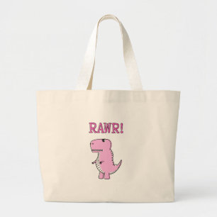 Cute And Angry Pink Cartoon T-Rex Dinosaur Large Tote Bag