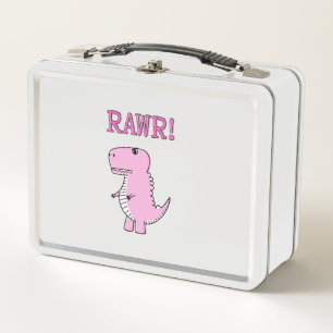 Cute And Angry Pink Cartoon T-Rex Dinosaur Metal Lunch Box