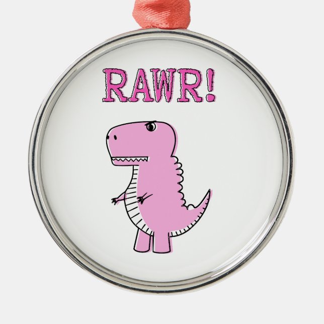 Cute And Angry Pink Cartoon T-Rex Dinosaur Metal Tree Decoration (Front)