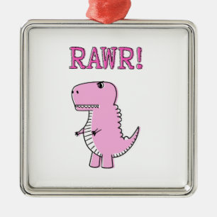 Cute And Angry Pink Cartoon T-Rex Dinosaur Metal Tree Decoration