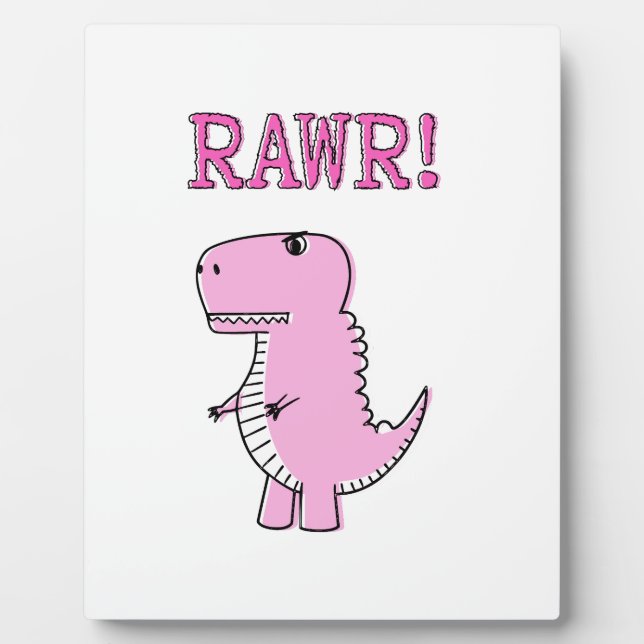 Cute And Angry Pink Cartoon T-Rex Dinosaur Plaque (Front)