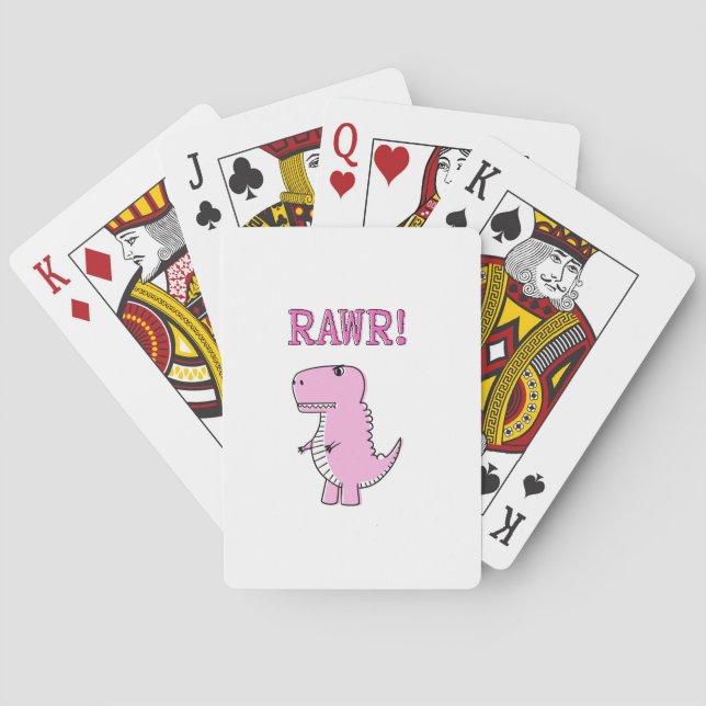 Cute And Angry Pink Cartoon T-Rex Dinosaur Playing Cards (Back)