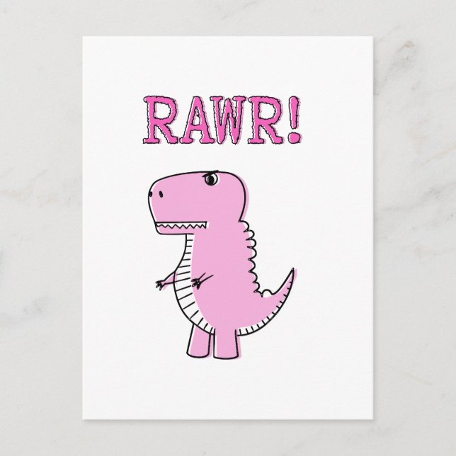 Cute And Angry Pink Cartoon T-Rex Dinosaur Postcard (Front)