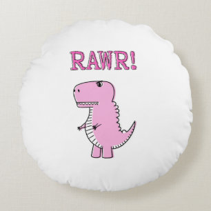 Cute And Angry Pink Cartoon T-Rex Dinosaur Round Cushion