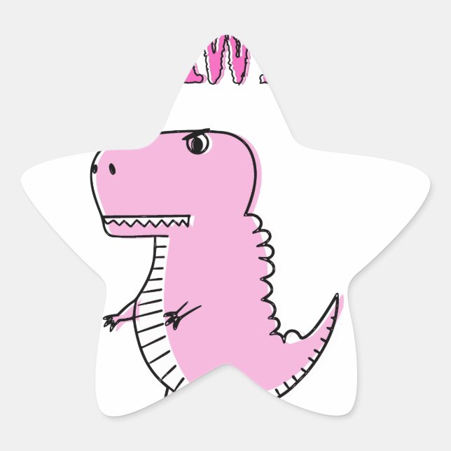 Cute And Angry Pink Cartoon T-Rex Dinosaur Star Sticker (Front)