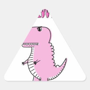 Cute And Angry Pink Cartoon T-Rex Dinosaur Triangle Sticker