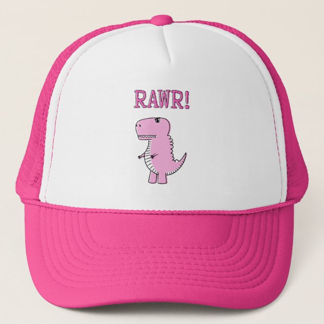 Cute And Angry Pink Cartoon T-Rex Dinosaur Trucker Hat (Front)