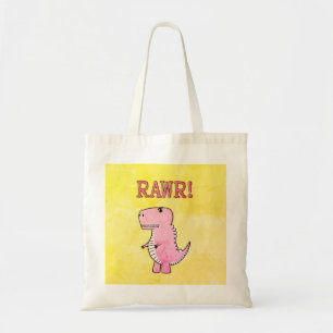 Cute And Angry Pink Cartoon T-Rex Old Paper Tote Bag