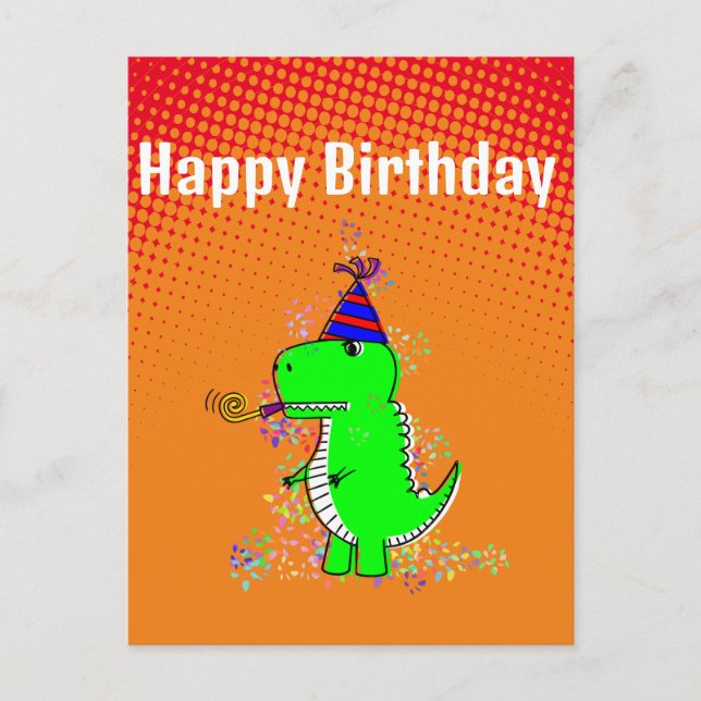 Cute and Angry T-Rex Dino Gradient Postcard (Front)