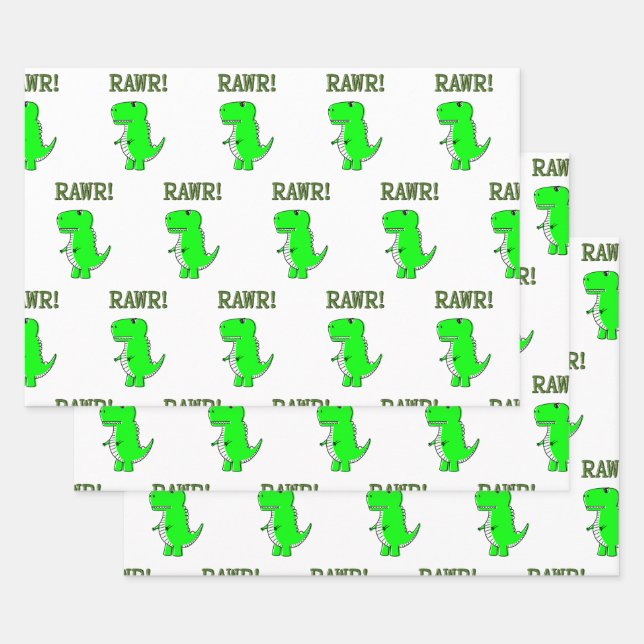 Cute and Angry T-Rex Dino RAWR Wrapping Paper Sheet (Set)